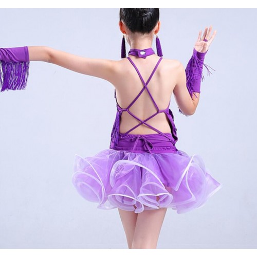 wholesale children competition latin dance dresses for school girls stage show performance latin dance skirts costumes